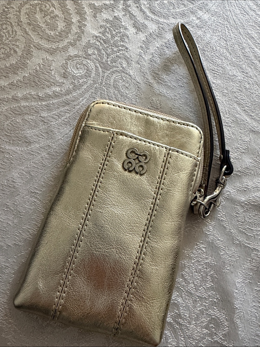 Coach Metallic Gold Wristlet Pouch with Strap
